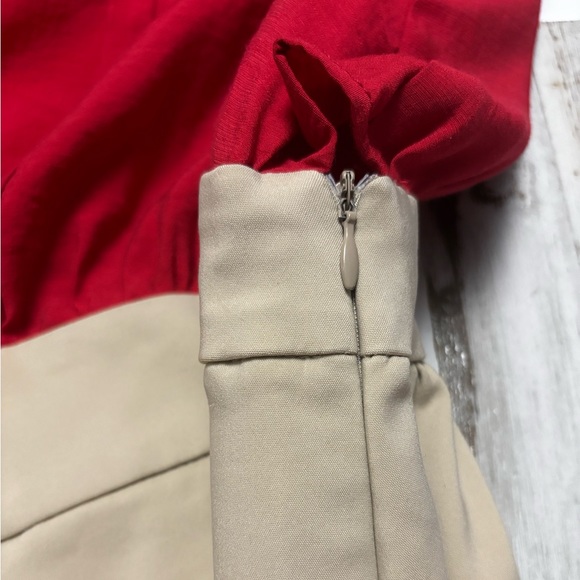 MNG Suit Women Red & Beige Dress Large Size 8 side zipper closure lined Mango - Picture 3 of 11